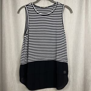 Michael Kors Top Women’s Sz Small -Black & White Striped Layered Look Sleeveless
